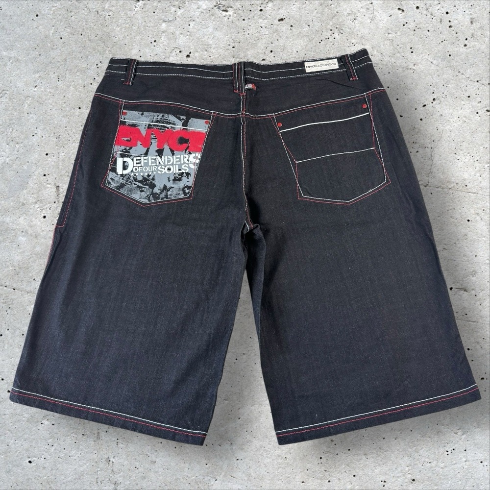 VTG Enyce Shorts Mens 44 Baggy Wide Leg Jean Denim Skate Black Y2K NWT Defenders